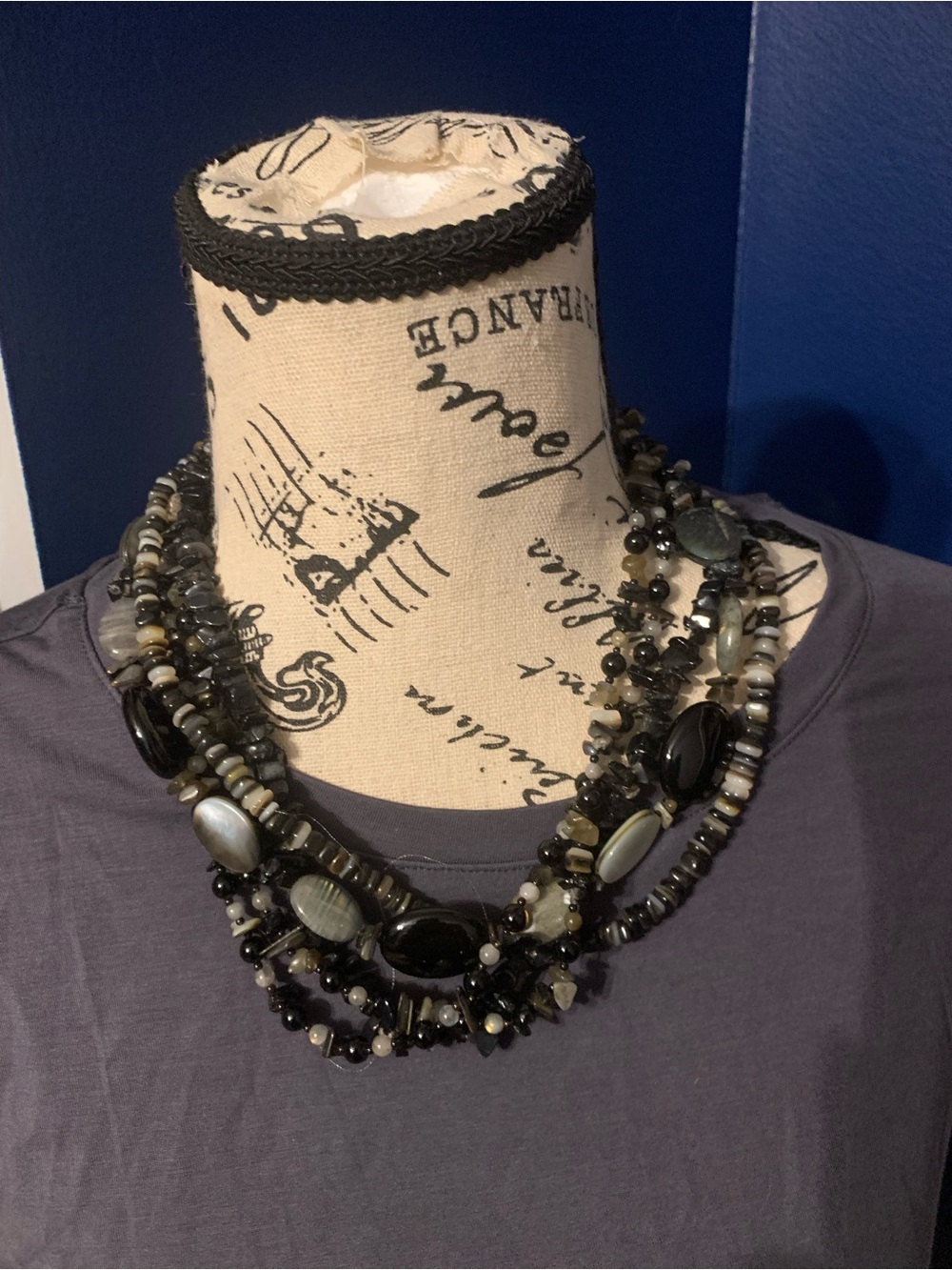 Multi-Strand Black and Gray Beaded Women's Necklace